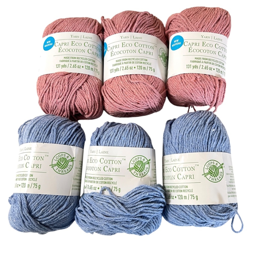 Loop & Threads Lot of 6 Capri Eco Cotton 75 g Ea 3 Pink & 3 Blue
